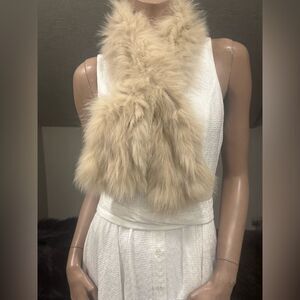 Real Fox Fur Scarf, Soft & Cozy Knitted Fox Fur Scarf, Beige Fox fur Collar